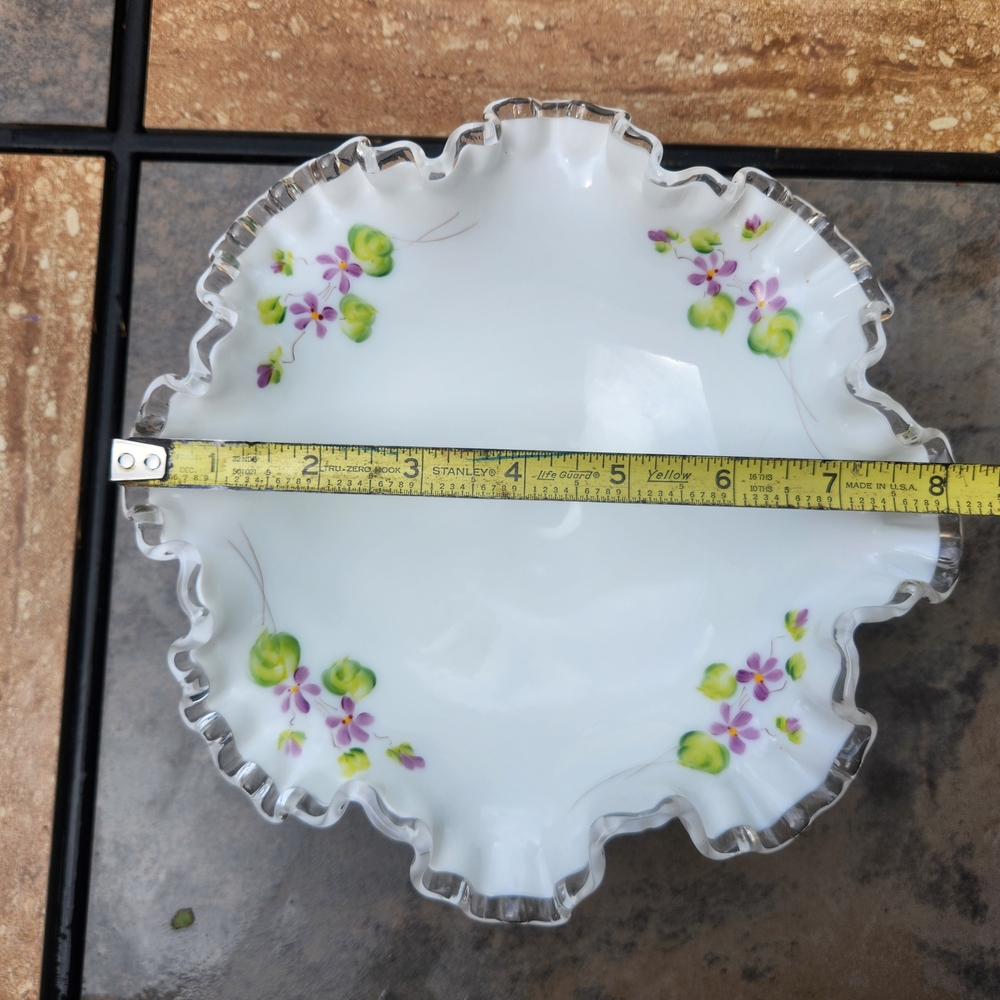 Vintage Fenton Silver Crest "Violets In The Snow" Console Bowl Signed By Artist - Picture 8 of 14